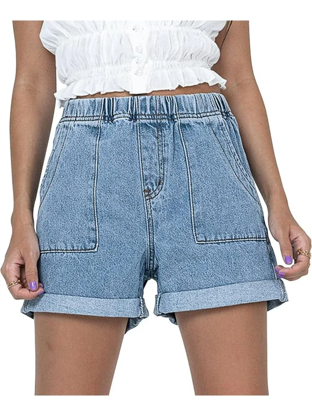 Women's light Blue Summer Comfortable Stretchy Denim Casual Hot Short Jort Jean